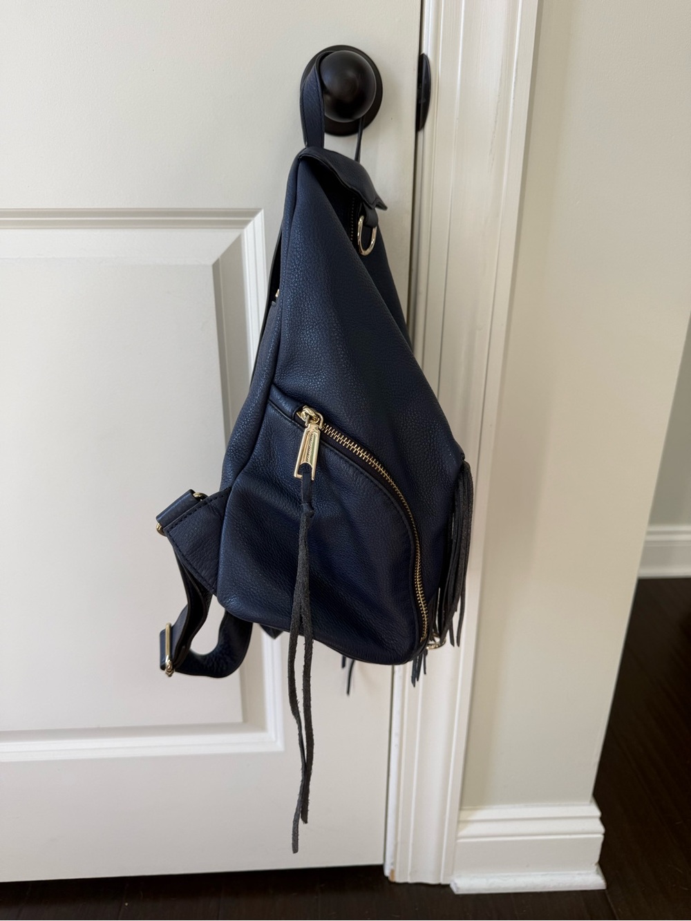 Rebecca Minkoff Navy Fringe Leather Backpack with Gold Hardware - Picture 4 of 7